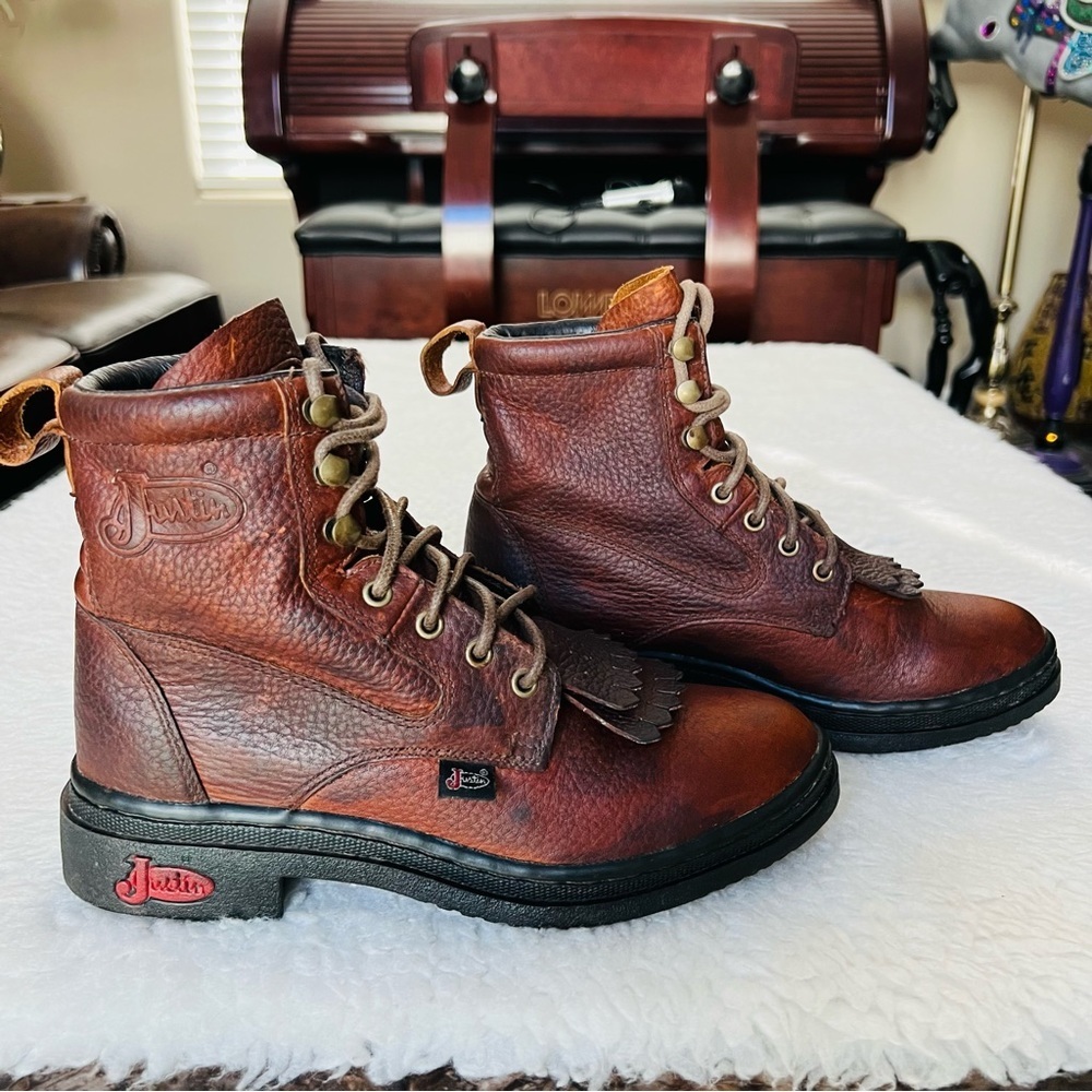 Justin L0995 Cowhide Copper Grizzly Brown Leather Women’s Chukka/Ankle Boots 6 B - Picture 5 of 16